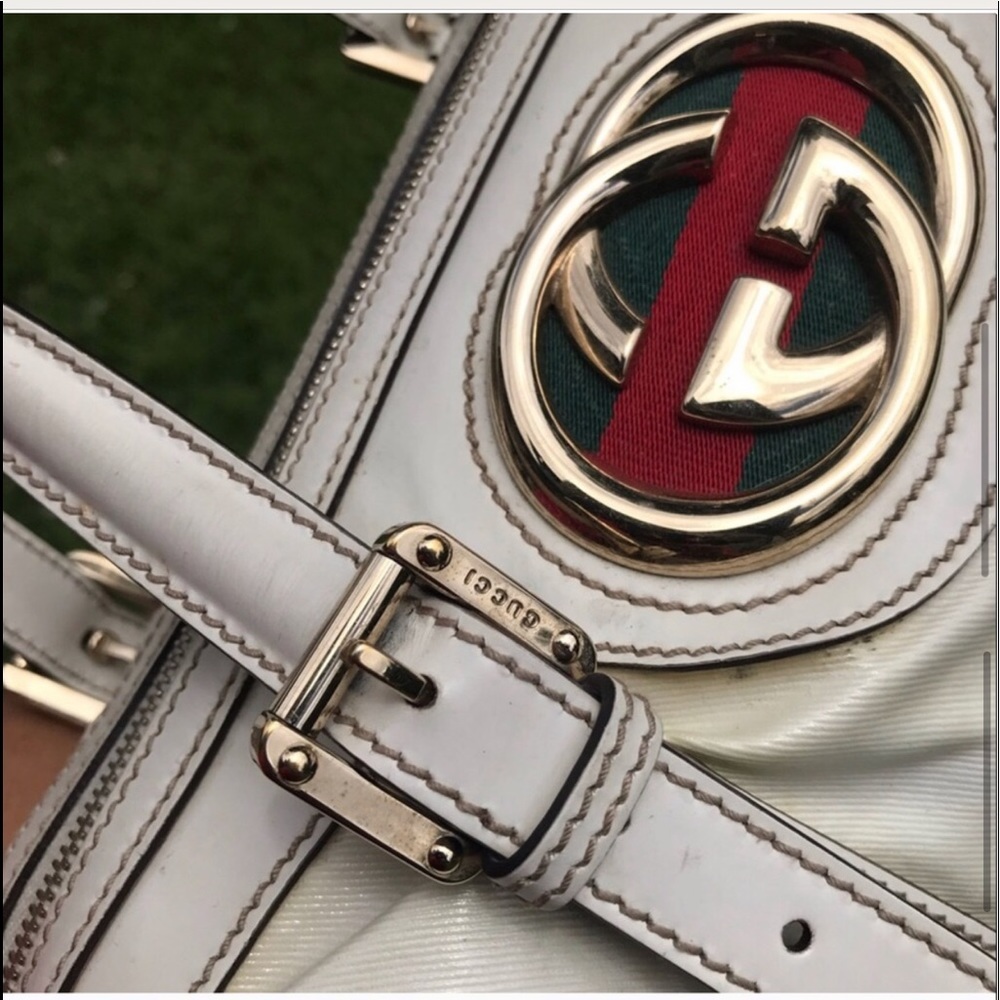 Gucci White Patent Leather Britt Boston Satchel Bag - Picture 2 of 8